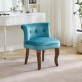 WUTUTUEE Velvet Vanity Chair with Back, Tufted Upholstered Vanity Stool with Solid Wood Legs, Mid Century Small Makeup Chair for Vanity, Accent Chair for Bedroom, Living Room, Teal