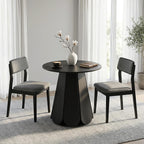 31.5" Round Dining Table, Small Circle Kitchen Table for 2-4 People, Modern Farmhouse Wood Dinning Room Tables with Pedestal Base, Space Saving Dinner Tables for Small Spaces, Mesa de Comedor, Black