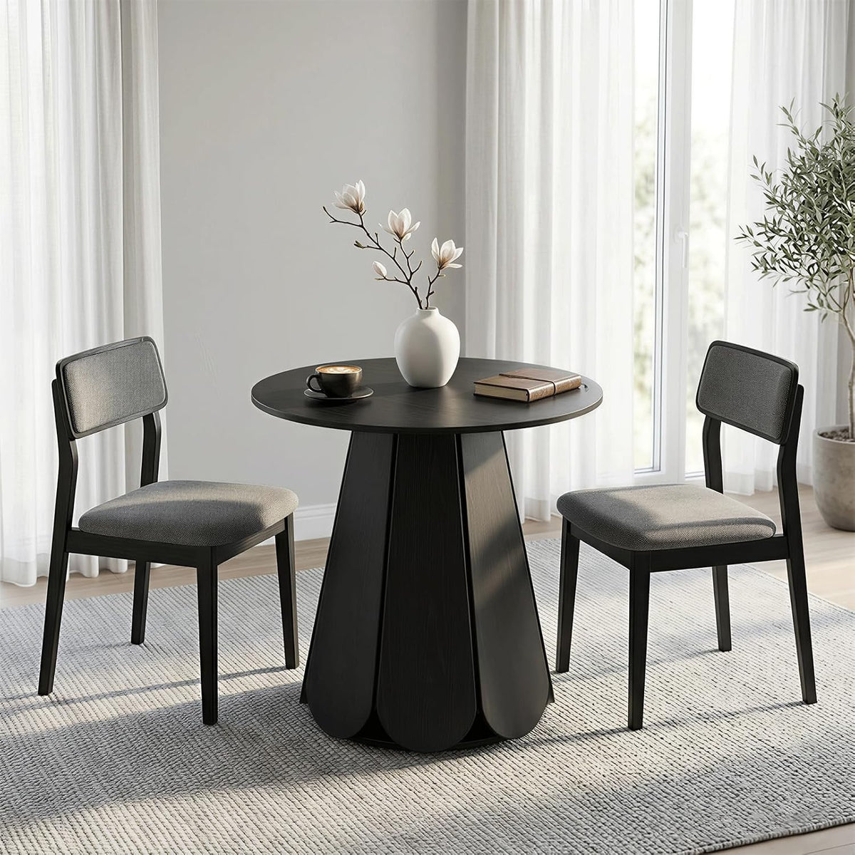 31.5" Round Dining Table, Small Circle Kitchen Table for 2-4 People, Modern Farmhouse Wood Dinning Room Tables with Pedestal Base, Space Saving Dinner Tables for Small Spaces, Mesa de Comedor, Black