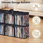 2-Pack Clear Blu-ray/DVD Storage Bags with Zipper & Handles | 56 Blu-ray/40 DVD capacity, Handles, for Movies/Games Storage