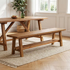 55" Farmhouse Wood Bench, 2-Tier Rustic Kitchen Dining Seat, Indoor End of Bed Bench for Kitchen, Dining Room, Living Room, Hallway, Bedroom