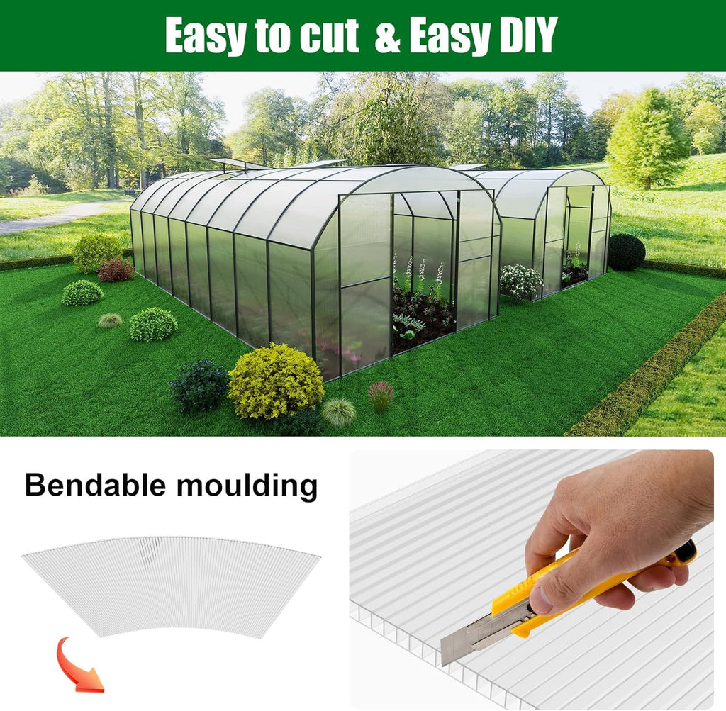 Polycarbonate Greenhouse Panels 5 Pack 4' x 2' x 0.32" Twin-Wall UV-Protected All Weather Plastic Roof Panel Clear Replacement Sheets for Garden Fences, Furniture DIY,Outdoor Roofing