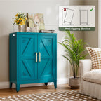 32" Metal Bathroom Storage Cabinet,Floor Storage Cabinet with 2 Doors and 2 Adjustable Shelves,Freestanding Sideboard for Small Spaces, Hallway, Dining Room,Blue