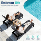 Devoko Outdoor Chaise Lounge Chair Set of 2 with 5-Position Adjustable Back, Waterproof & Lightweight PP Lounge Chairs for Outside Pool Patio (Black)