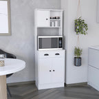 White 3-Door Kitchen Cabinet with Drawer & Microwave Space - Small Kitchen Storage