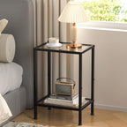 Side Tables Set of 2,Tempered Glass End Tables, 2-Tier Nightstands with Open Shelves, Small Coffee Table with Modern Style, Accent Table Small Table Sofa Table for Living Room, Bedroom, Black