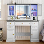 Xixini 43.3" Farmhouse Vanity Desk with LED Mirror, RGB Cabinets, White