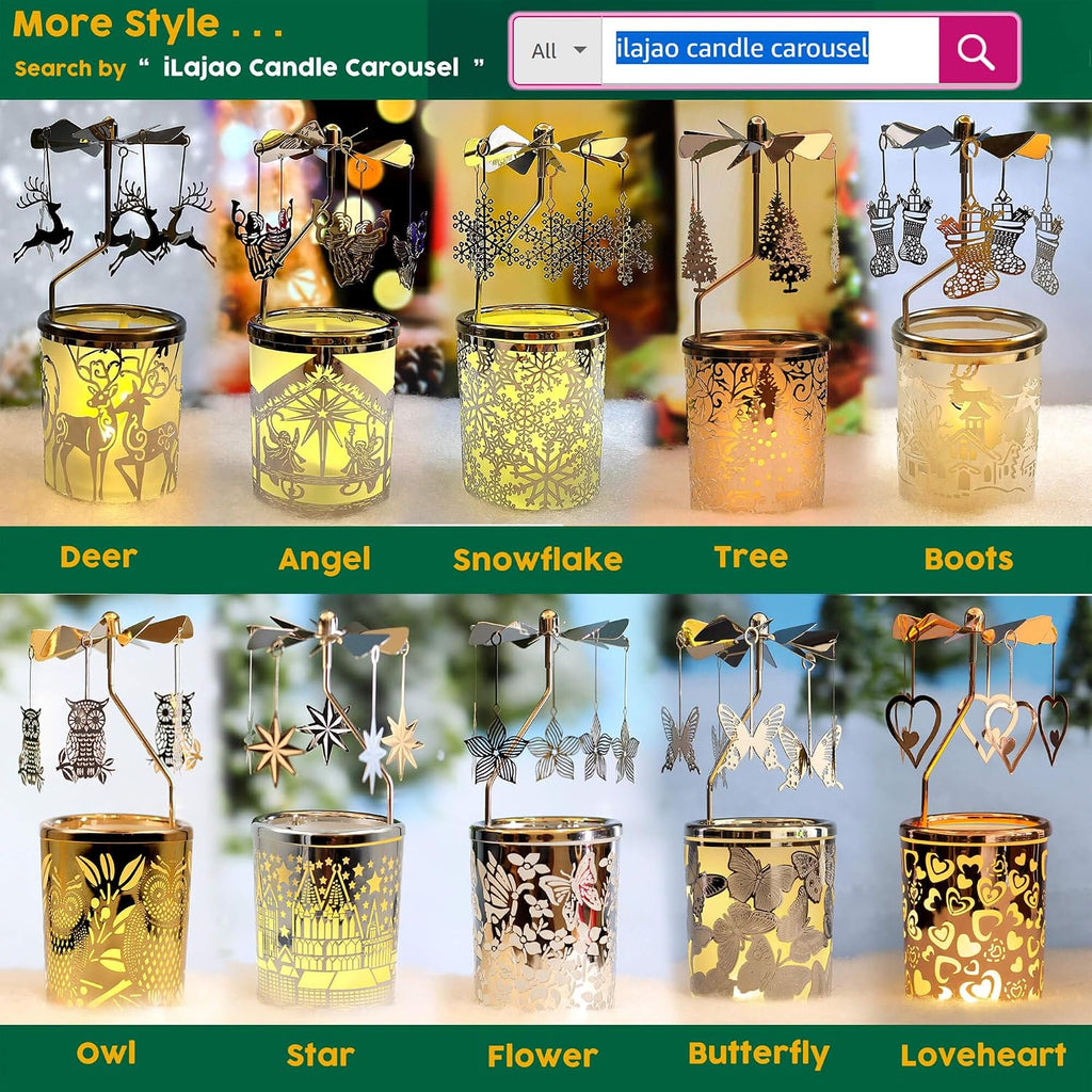 iLajao Candle Carousel Rotary Candle Holder Christmas Carousel Spinning Candleholder Metal Tealight Christmas Decoration Tables Centerpieces Valentine Easter Gifts (Moravian Star)