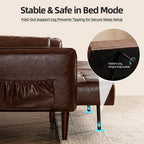 HALLYBEE 85" Futon Faux Leather Couch with Adjustable Armrests Red Brown | Futon Sofa Bed, Sleeper Sofa, Small Couch with Pillows, Side Pockets, Mid Century Modern, Living Room, Bedroom, Apartment