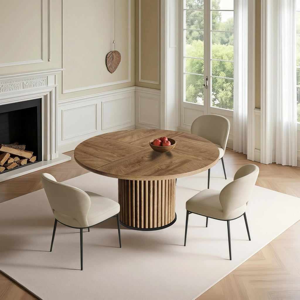 Oigavfd Black Round Dining Table for 4-6 People 47" Circle Dining Table with MDF Top and Fluted Base Round Kitchen Tables Sturdy 300 Lbs for Family Gatherings (Brown)