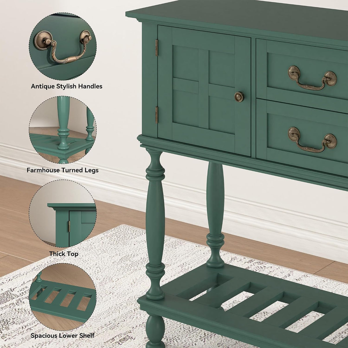 Farmhouse Console Table with Storage, Narrow Entryway Table with 2 Drawers & 2 Door Cabinets, Sofa Table Behind Couch with Shelf for Living Room, Entryway