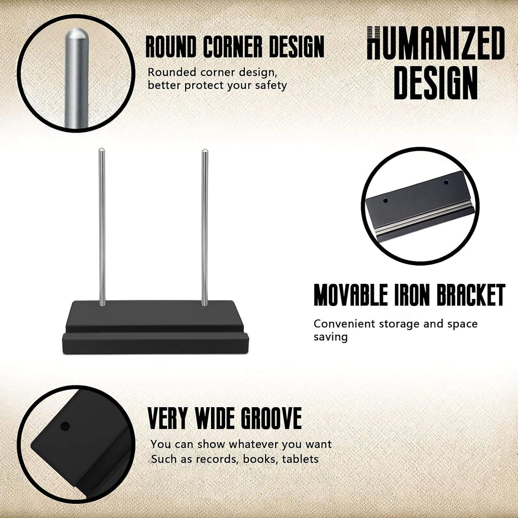 KAZAKA Tabletop Vinyl Record Holder - Display Now Playing, Holds Any Size Record - Doubles, Triple Gatefolds, Box-Sets (Black)