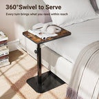 ELYKEN Adjustable Height TV Tray Table for Couch, 360° Swivel Side Table | C Shaped End Table, 18"-33" Height Range Laptop Stand for Recliner, Small Bedside Table