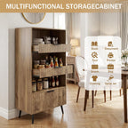 Bathroom Storage Cabinet Set of 2, 47.2" Wide 5-Tier Freestanding Pantry Cabinet with 6 Extra-Large Drawers & 2 Open Shelves, Fluted Floor Organizer Cupboard for Kitchen, Living Room, Yellow Oak