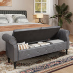 FiveWillowise 65" End of Bed Storage Bedroom Bench with Storage,Faux Leather Storage Ottoman Bench with Rolled Arms and Nailhead Trim for King Size End of Bed,Entryway,Living Room,Grey