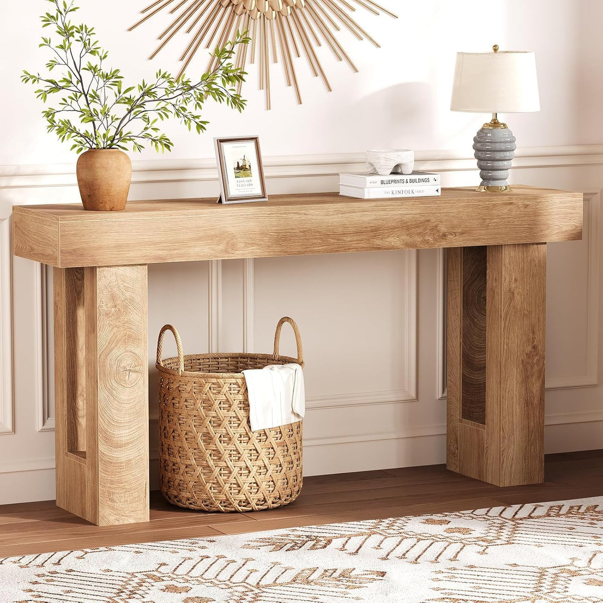 Garvee Narrow Entryway Table, 63 in Long Wooden Couch Table Behind Sofa, Farmhouse Entryway Console, Perfect for Living Room, Hallway, Bedroom, Easy Assembly, Natural Wood