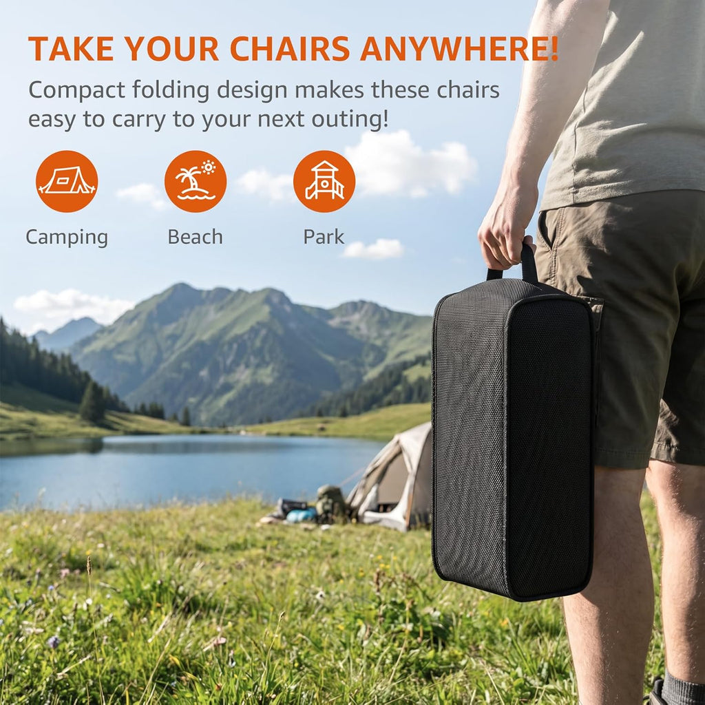 Armless Rocking Camping Chair for Adults, Portable Folding Outdoor Rocker with Spring-Action Technology, Heavy Duty Mesh Camp Chair for Fishing, Tailgating & Picnic, Supports up to 500 lbs, Black