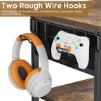 Hongtamoya 4-Tier AV Media Stand with Drawer, Gaming Console Shelf | Audio Rack Tower with 2 Hooks for PS5, Xbox, Switch, DVD Player, Record Player, Projector and TV Accessories Storage