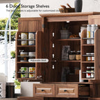 Polibi 71.2" Tall Kitchen Pantry Hutch with 3 Pull Out Cabinet Organizers,Farmhouse Embossed Texture Storage Cabinet with 6 Door Shelves,2 Drawers,Freestanding Cupboard for Kitchen, Dining Room,Brown