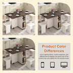 5 PCS Farmhouse Dining Table Set for 4,60" Large Folding Dining Table Set w/ 4 Leather Chairs, Drop Leaf Foldable Kitchen Table for Small Spaces,Barn Door Design,6 Wheels,2-Layer Storage Shelf,Brown
