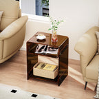 Acrylic End Table Record Player Table with Storage Shelf Clear Side Table Nightstand (Dark Brown)
