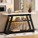 Console Table, 55-Inch Entryway Table with LED Light 3-Tier Narrow Wood Console Tables Behind Couch Sofa Tables for Living Room, Entryway, Hallway (Black+White)