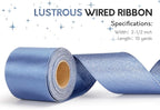 Dusty Blue Satin Wired Ribbon 2-1/2 Inch Double-Faced Sliver Glitter Christmas Ribbons for Wreath, Tree Decoration, Gift Wrapping, Home Decor 10 Yards
