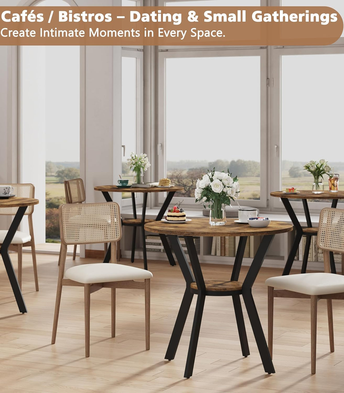 MECHYIN 31.5" Round Kitchen Table for 2-4, Small Round Dining Table with Storage, Rustic Wood Circle Table with Metal Legs, Compact Dining Room Table for Kitchen, Cafe, Apartment and Small Space