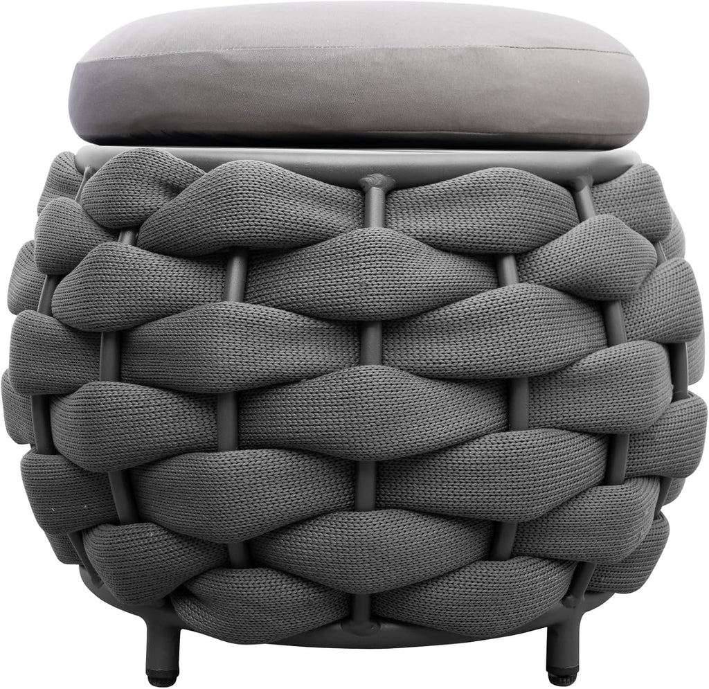 TWT Aluminium Patio Sofa Ottoman Handwoven PVC Rope with Thick Cushion All Weather for Balcony Porch Yard - Dark Gray