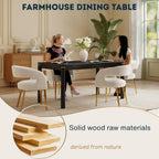 Hyfirm 63 Inch Black Solid Wood Dining Table for 4-6, Mid Century Modern Rectangular Dining Table with Gold Ring Decoration, Farmhouse Dinner Table for Dining Room Restaurant