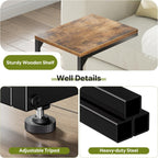 Simple Trending C Shaped End Table, TV Tray for Couch, Small Side Table with Metal Frame, for Living Room Bedroom, Rustic Brown