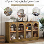 SOFTSEA Farmhouse 58" Sideboard with Adjustable Shelves, Glass Arch Buffet Cabinet for Kitchen and Living Room, Old Pine