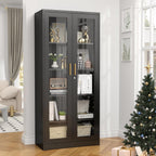 Glass Display Cabinet, 71" Tall Metal Curio Cabinet with Glass Doors, Black Display Case, Storage Cabinets with 4 Adjustable Shelves, Locking Storage Cases for Hallway, Kitchen, Living Room