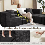 Modular Sectional Sofa with Deep Seat, Cloud Couch with 2 Movable Ottoman, No Assembly Required, Modern Plush Corduroy Cloud Couches for Living Room & Apartment, Black