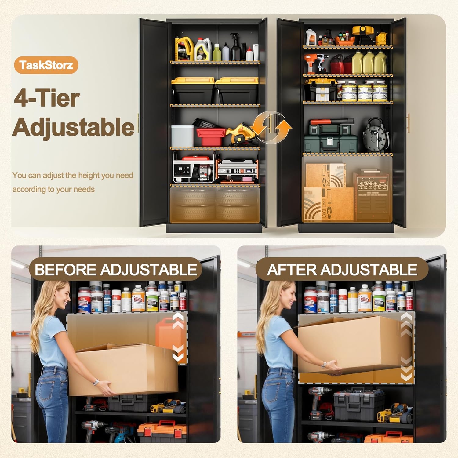 71" Tall Kitchen Pantry Cabinet, Metal Kitchen Pantry Storage Cabinet with Doors and 4 Adjustable Shelves, Freestanding Pantry Cupboard for Living, Dining Room, Black