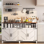 knoworld Buffet Sideboard with Storage Farmhouse with 4 Doors, 55'' Large Kitchen Storage Cabinet Wood Coffee Bar Cabinet Buffet Table with Shelves for Kitchen, Dining Room, Entryway