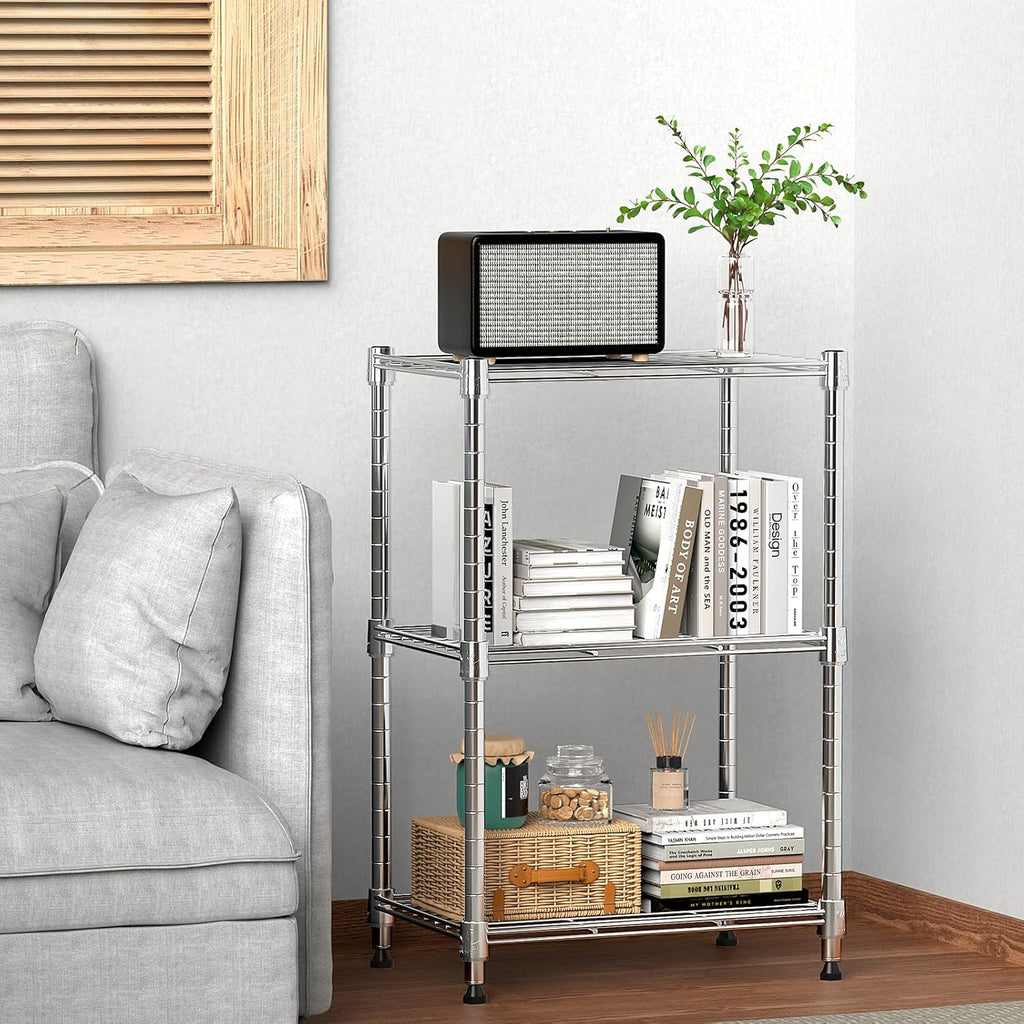 M MZG 450 lbs Wire Storage Shelving 3-Tier Utility Shelving Unit Steel Organizer Wire Rack for Home,Kitchen,Office,Chrome(11.8" D x 17.7" W x 26.4" H)