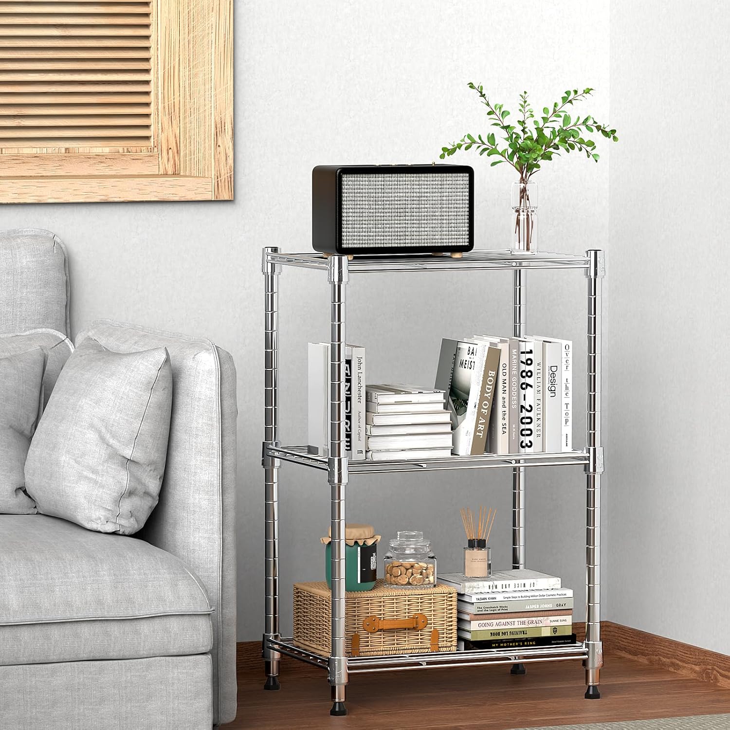 M MZG 450 lbs Wire Storage Shelving 3-Tier Utility Shelving Unit Steel Organizer Wire Rack for Home,Kitchen,Office,Chrome(11.8" D x 17.7" W x 26.4" H)
