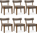 RNKSFX Upholstered Dining Chairs Set of 6, Walnut Wooden Kitchen & Dining Room Chairs, Mid Century Modern Fabric Farmhouse Dining Chairs Oversized Sturdy Rounded Chairs Curved Back, Tan Brown