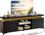 IRONCK TV Stand Entertainment Center with LED Lights for 85 inch | Power Outlet, Cabinets and Adjustable Shelf. USB ports, Type-C and 4.9ft power cord. Hold TVs up to 65, 70, 75, 85 inches.