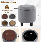 GIANTEX Round Storage Ottoman with Removable Lid & Sturdy Legs, Gray | Linen Fabric Upholstered Ottoman Foot Stool, Small Foot Rest for Living Room, Bedroom