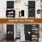 68.9'' Black Metal Kitchen Pantry Cabinet with Doors and Adjustable Shelves, Hutch Cabinet with Microwave Storage, Kitchen cabine can Also be Used in the Living Room.Bathroom, Home