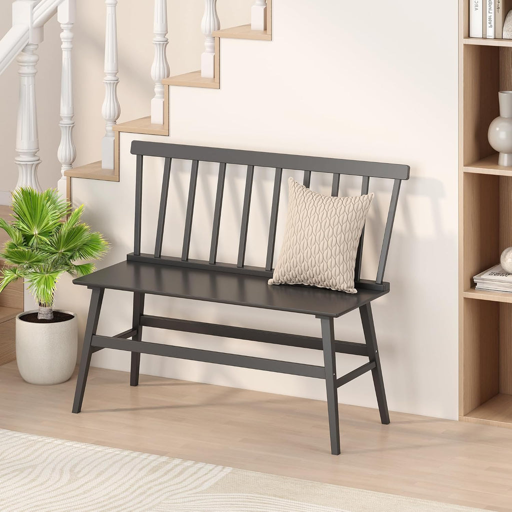 Wisuce Bamboo Dining Bench, Entryway Bench with Spindle Back (Black) | Bamboo & H-Shaped Support, Ergonomic Tilted Spindle Back, Multi-Scene Use, Easy Assembly & Maintenance