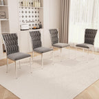Velvet Dining Chairs Set of 4, Modern Upholstered Kitchen Chairs with Silver Metal Legs, Woven Velvet Fabric and High Back, Dirt Resistance, Easy to Assemble, for Home, Living Room - Dark Grey