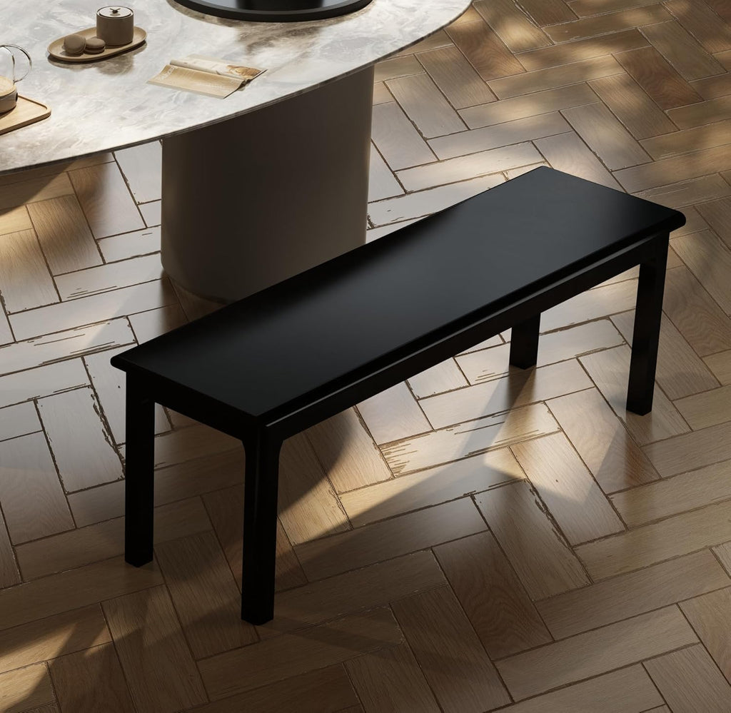 Wilk Wooden Entryway Bench, 47’’ Indoor End of Bed Bench, 100% Solid Oak Wood (Black)