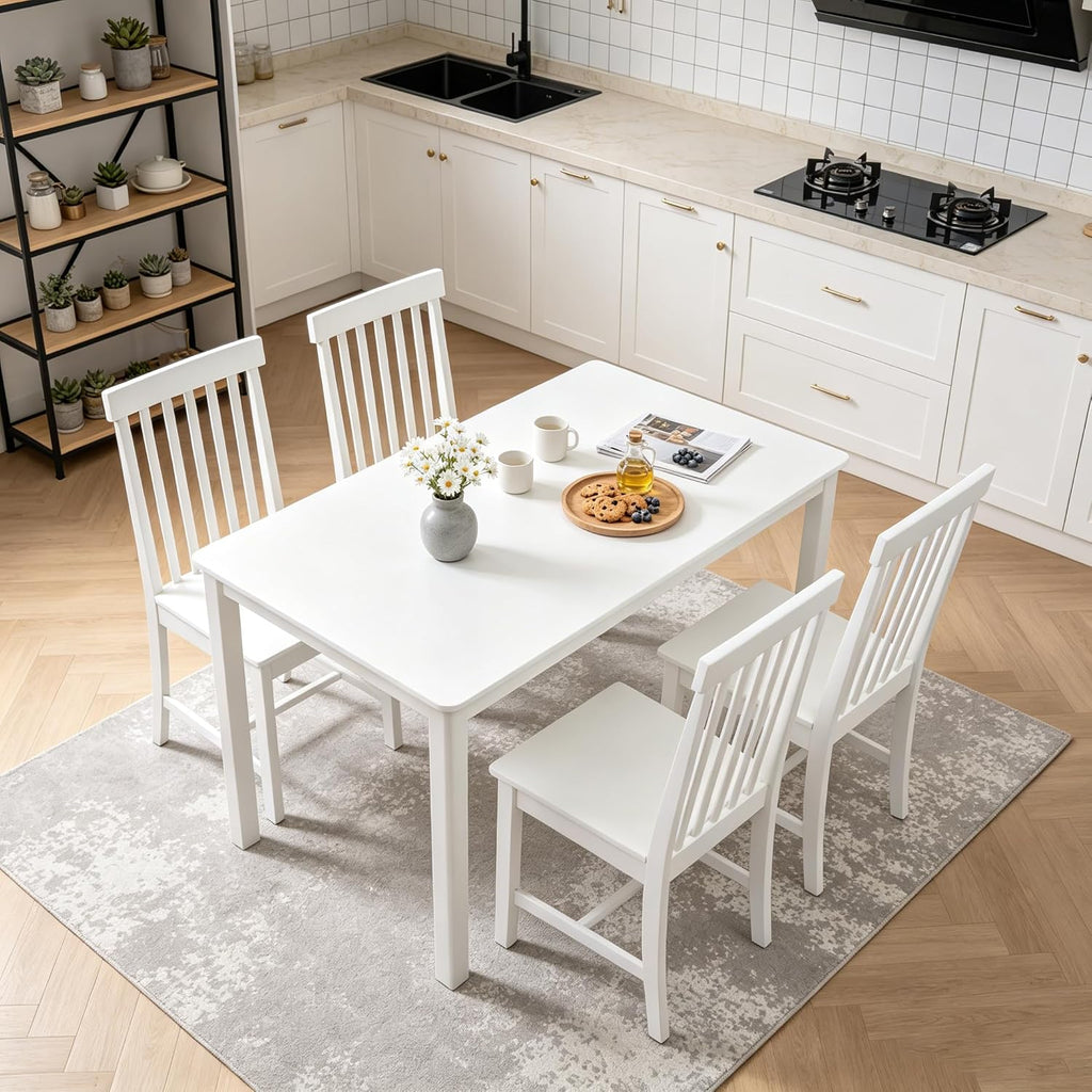 DUHOME 5-Piece Solid Wood Dining Table Set for 4, Farmhouse Kitchen Table Chairs Set of 4,Table and 4 Chairs Set for Small Space&Apartment, Dining Room, Breakfast Nook,White