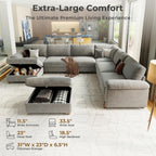 SITJOY Cloud Couch Sectional, 6 Seater V-Shaped, Chenille in Light Gray | Detachable and Washable Cover, Sectional Sofas for Living Room, Deep Seat Wide Couch with Chaise, Storage Ottoman