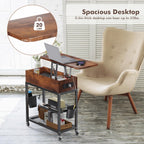 Colima Lift-Top Side Table with Charging Station - Mobile End Table with USB Ports & AC Outlets, Hidden Storage, Wheels - Rustic Wood Nightstand for Living Room, Bedroom, Office