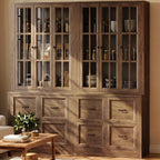 80" Modular Kitchen Pantry Cabinet, 2-in-1 Freestanding Tall Pantry Cabinet with Glass Doors & Adjustable Shelves, Large Hutch Storage Cabinet for Kitchen & Living Room (1, Cracked Oak, AD)
