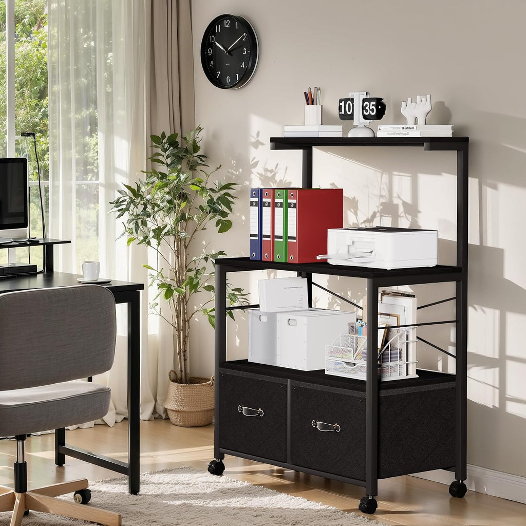 VECELO Mobile Filing Cabinet on Lockable Wheels,Under Desk Organizer with Hanging File Folder Organizer,Beside Under Desk for Office Home,No Bend Over, Fits Letter Size, Black
